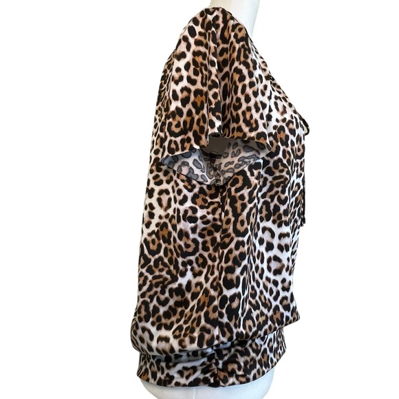 AB STUDIO JAGUAR ANIMAL PRINT TOP Size S Cream Black Brown - Picture 4 of 12